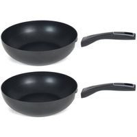 Set van 2x stuks aluminium zwarte wok/wokpan Gusto met anti-aanbak laag 28 cm - Wokpannen - thumbnail