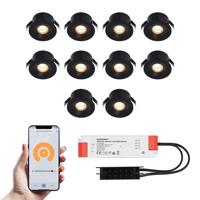 Set van 10 Cadiz Smart LED Mini Inbouwspots - Veranda spots - 12V 3W 200lm - Dimbaar - Wifi & Bluetooth - 2700K - IP44 waterdicht - Zwart