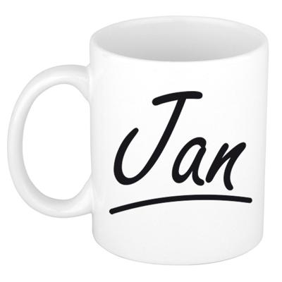 Jan Naam koffiemok - beker - met sierlijke letters - wit - 300 ml - Cadeau - Heren