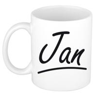 Jan Naam koffiemok - beker - met sierlijke letters - wit - 300 ml - Cadeau - Heren