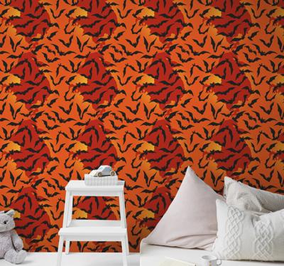 Rood behang Vleermuizen op rode en oranje