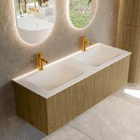 Badmeubel Mondiaz Kurve | 130 cm cm | Meubelkleur Dusk | Wastafelkleur Talc | Solid surface | Wasbak beiden zijden spoelbak | 2 kraangaten