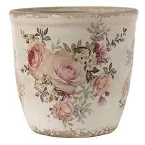 Clayre & Eef Bloempot Ø 11x10 cm Roze Beige Keramiek Rond Bloemen