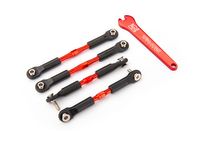Turnbuckles, aluminum (red-anodized), camber links, front, 39mm (2), rear, 49mm (2) (assembled w/ rod ends & hollow balls)/wrench - thumbnail