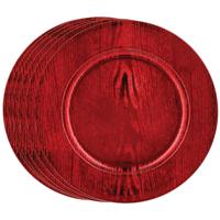 Diner/kerstdiner onderborden - 6x st - hout look - rood - kunststof - D33 x H2 cm- rond - thumbnail