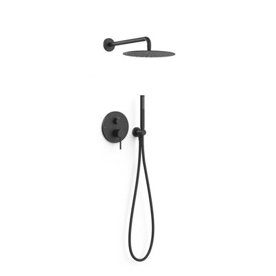 Regendoucheset Inbouw Tres Study Exclusive Rond 30 cm Met Wandarm en Handdoucheset met Staafhanddouche Rapid Box Mat Zwart