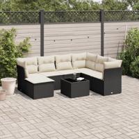 8-delige Loungeset met kussens poly rattan zwart