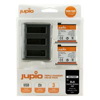 Jupio Value Pack: 2x Battery DJI Osmo Action AB1 1220mAh + Compact USB Triple Charger - thumbnail