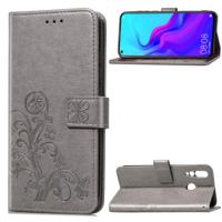 Lucky Clover Pressed Flowers Patroon Lederen Case voor Huawei Nova 4 met houder & Kaart Slots & Portemonnee & Handriem (Grijs)