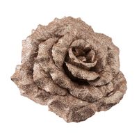 1x stuks decoratie bloemen roos champagne glitter op clip 18 cm - thumbnail