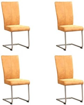 Set van 4 Cognac leren industriële eetkamerstoelen Dry - poot rond rvs - Kenia Leer Cognac (cognac leer)