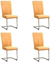 Set van 4 Cognac leren industriële eetkamerstoelen Dry - poot rond rvs - Kenia Leer Cognac (cognac leer)