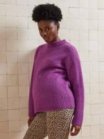 Trui met ronde hals voor zwangerschap jersey breisel met wol fuchsia