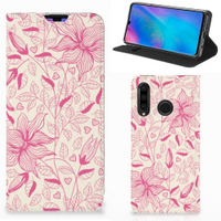 Huawei P30 Lite New Edition Smart Cover Pink Flowers - thumbnail