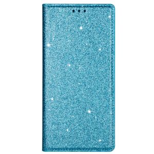 iPhone 12 Pro Max hoesje - Bookcase - Pasjeshouder - Portemonnee - Glitter - TPU - Blauw