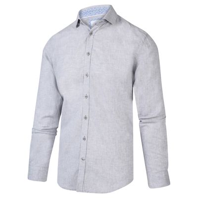 Blue Industry Heren Overhemd Grijs Linnen Perfect Fit