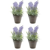 Bellatio Kunstplant - 10x stuks - lavendel - paars - 17 cm - in pot - lavandula