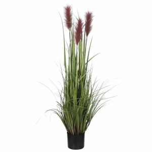 Kunstgras/gras kunstplant met pluimen - groen/bruin H120 x D45 cm - op stevige plug   -