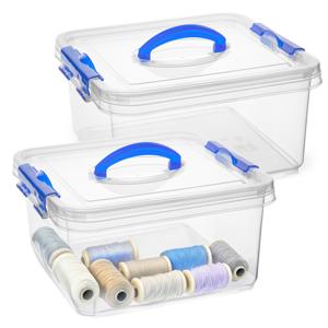 Opslagbox met deksel - 2x - transparant blauw - 5 liter - 24 x 24 x 13 cm - kunststof