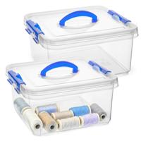 Opslagbox met deksel - 2x - transparant blauw - 5 liter - 24 x 24 x 13 cm - kunststof Opslagbox met deksel - 2x - transparant blauw - 5 liter - 24 x 24 x 13 cm - kunststof