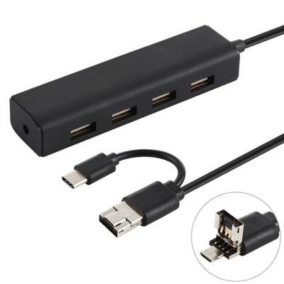 3 in 1 USB-C / Type-C + Micro USB + 4 x USB 2.0 ports HUB Converter, kabellengte: 12cm(Black)