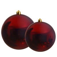 Grote kerstballen 2x stuks donkerrood 14 en 20 cm kunststof - thumbnail