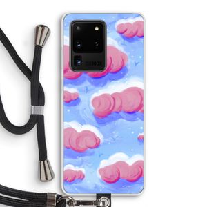 Roze wolken met vogels: Samsung Galaxy S20 Ultra Transparant Hoesje met koord
