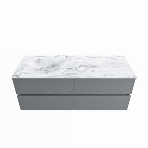 MONDIAZ VICA-DLUX 130cm badmeubel onderkast Plata 4 lades. Inbouw wastafel CLOUD links zonder kraangat, kleur Glace.