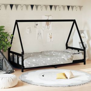 Kinderbedframe 90x200 cm massief grenenhout zwart