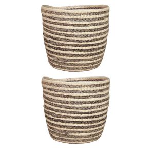 Set van 3x stuks naturel grijs rotan planten pot mand van gedraaid jute/riet H16 en D19 cm