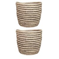 Set van 3x stuks naturel grijs rotan planten pot mand van gedraaid jute/riet H16 en D19 cm - thumbnail