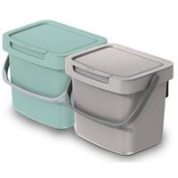 GFT aanrecht afvalbakjes set - 2x - beige/mintgroen - 3L - 19 x 17 x 15 cm - klepje/hengsel