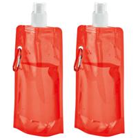 Waterfles/drinkfles opvouwbaar - 2x - oranje - kunststof - 460 ml - schroefdop - waterzak