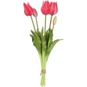 Countryfield Kunst tulpen boeket Greigii - 5x stuks - roze - real touch - kunst zijdebloemen - 45 c