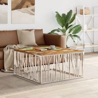 Salontafel roestvrij staal en massief gerecycled hout zilver - thumbnail