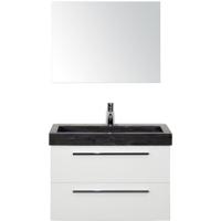 Seville Badmeubelset 80 cm - Wit Hoogglans - Wastafel Hardsteen Wit Lucca met Spiegel