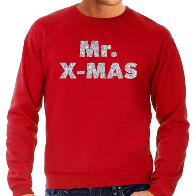 Foute Kersttrui - sweater - Mr. x-mas - rood - voor heren - zilver glitter letters - kerstkleding Foute Kersttrui - sweater - Mr. x-mas - rood - voor heren - zilver glitter letters - kerstkleding