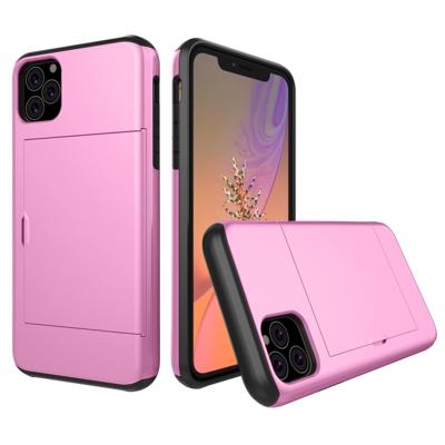 Schokbestendig Rugged Armor beschermhoes met kaartsleuf voor iPhone 11 Pro (roze)