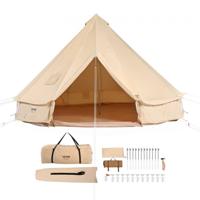 VEVOR Bell Tent 4 x 2,5 m Yurttent TC Katoen en zware ijzeren palen met een PVC grondzeil Campingtent 6-persoons familietent 8 ramen Groepstent voor buitenavonturen