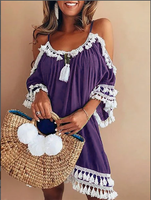 A-line Women Date Elegant Cold Shoulder Solid Summer Dress