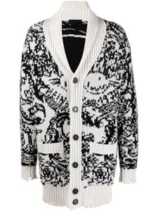 Philipp Plein cardigan long en maille intarsia - Blanc