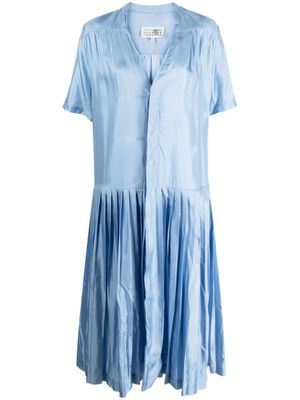 MM6 Maison Margiela robe mi-longue plissée à col v - Bleu