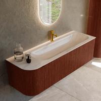 Badmeubel Mondiaz Kurve-Dlux | 145 cm | Meubelkleur Ruby | Wastafelkleur Meli | Solid surface | Wasbak rechter zijde spoelbak | 1 kraangat