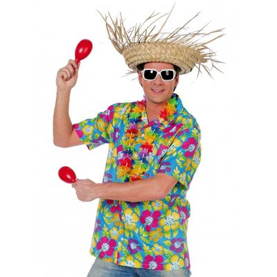 Hawaiishirt blauw bloemen