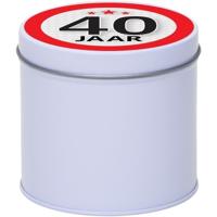 Cadeau koek of snoep blik - met 40 jaar opdruk sticker - 10 x 10 cm - Cadeauverpakking verjaardag