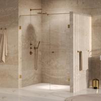 Brauer Void - Carving Nisdeur - 2-Delig - Helder Glas - 150 x 200 cm - Omkeerbaar - met Draaideur 70 cm - Aan Muur - incl. Glascoating - PVD Goud Geborsteld