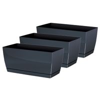 Set van 3x stuks plantenpotten/bloempotten kunststof glanzend antraciet grijs 29 x 14 x 13.6 cm