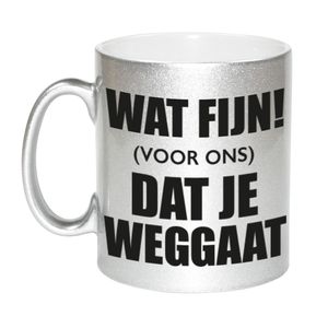 Wat fijn dat je weggaat zilveren pensioen koffiemok / theebeker 330 ml afscheidscadeau collega   -