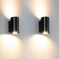 2x Giove notte nera by LUSENZ - Up and down licht met karakter - Cilindervormige wandlamp met een geborstelde zwarte coating