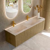 Badmeubel Mondiaz Kurve-Dlux | 155 cm | Meubelkleur Dusk | Wastafelkleur Meli | Solid surface | Dubbel / Links spoelbak | 2 kraangaten